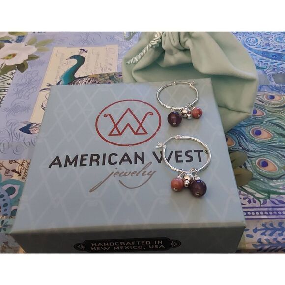 Sterling Interchangeable Hoop Earrings Set w/Silver~Chalcedony~Rhodonite Drops - Picture 1 of 1